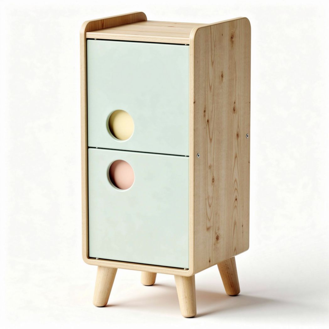 Meuble de rangement en bois clair avec portes colorées 40 x 30 x 80cm