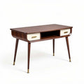 Bureau en bois foncé avec tiroirs blancs et pieds dorés 120 x 60 x 75cm