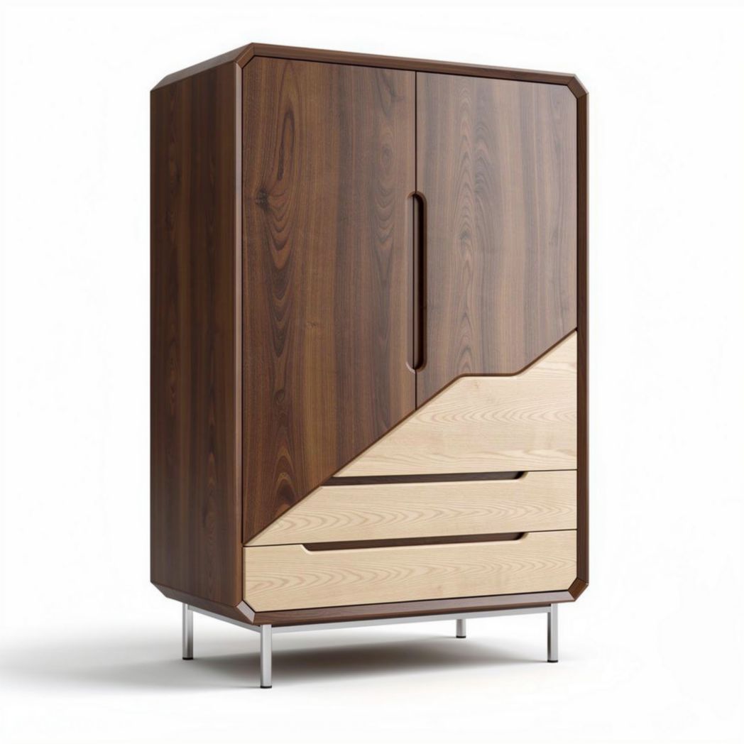 Armoire en bois mélaminé brun et clair avec tiroirs dimensions 120 x 70 x 180cm