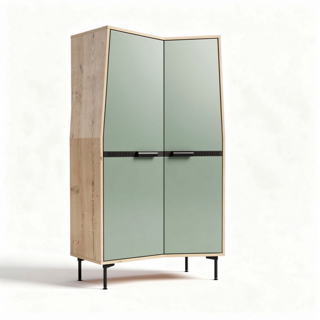 Buffet en bois avec portes en verre vert dimensions 80 x 40 x 180cm