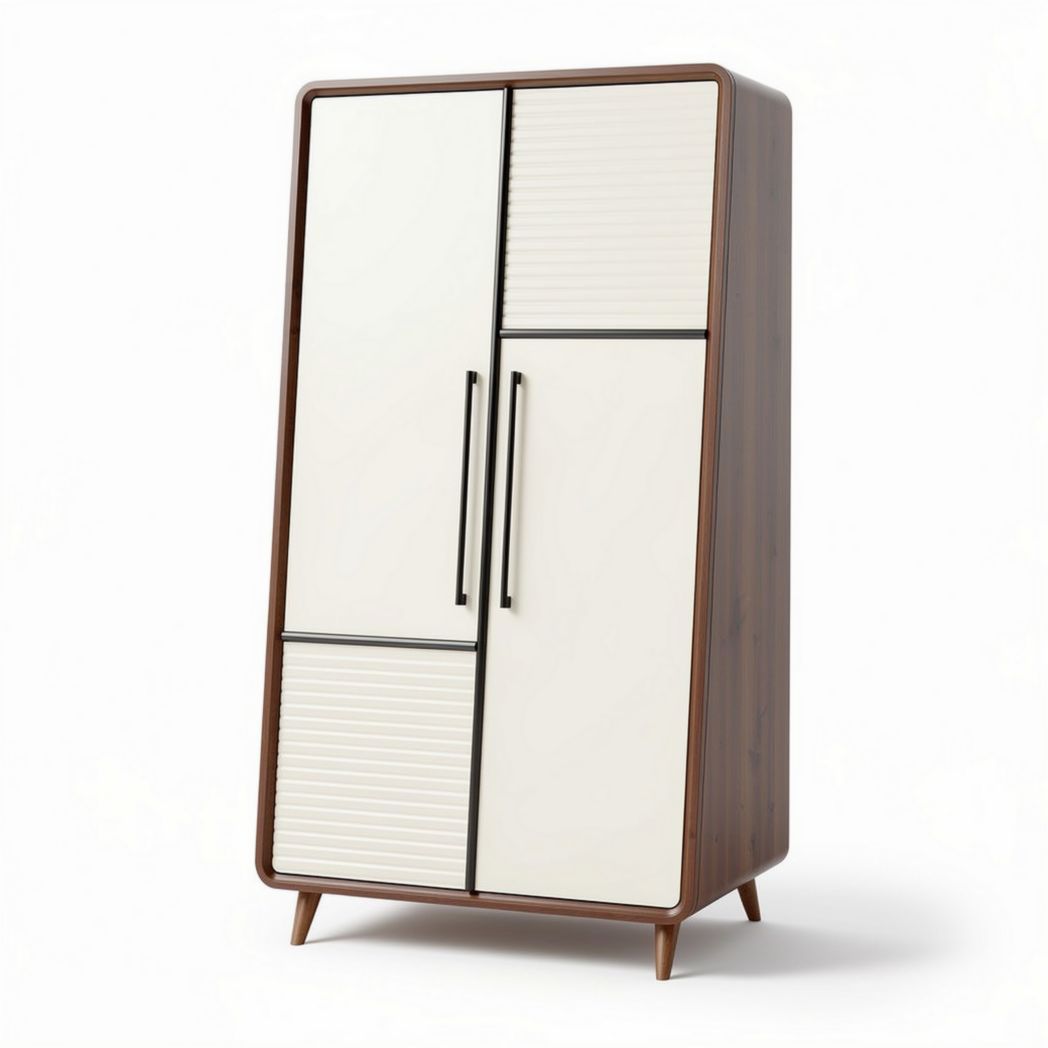Armoire en bois foncé avec portes blanches et dimensions 80 x 40 x 180 cm
