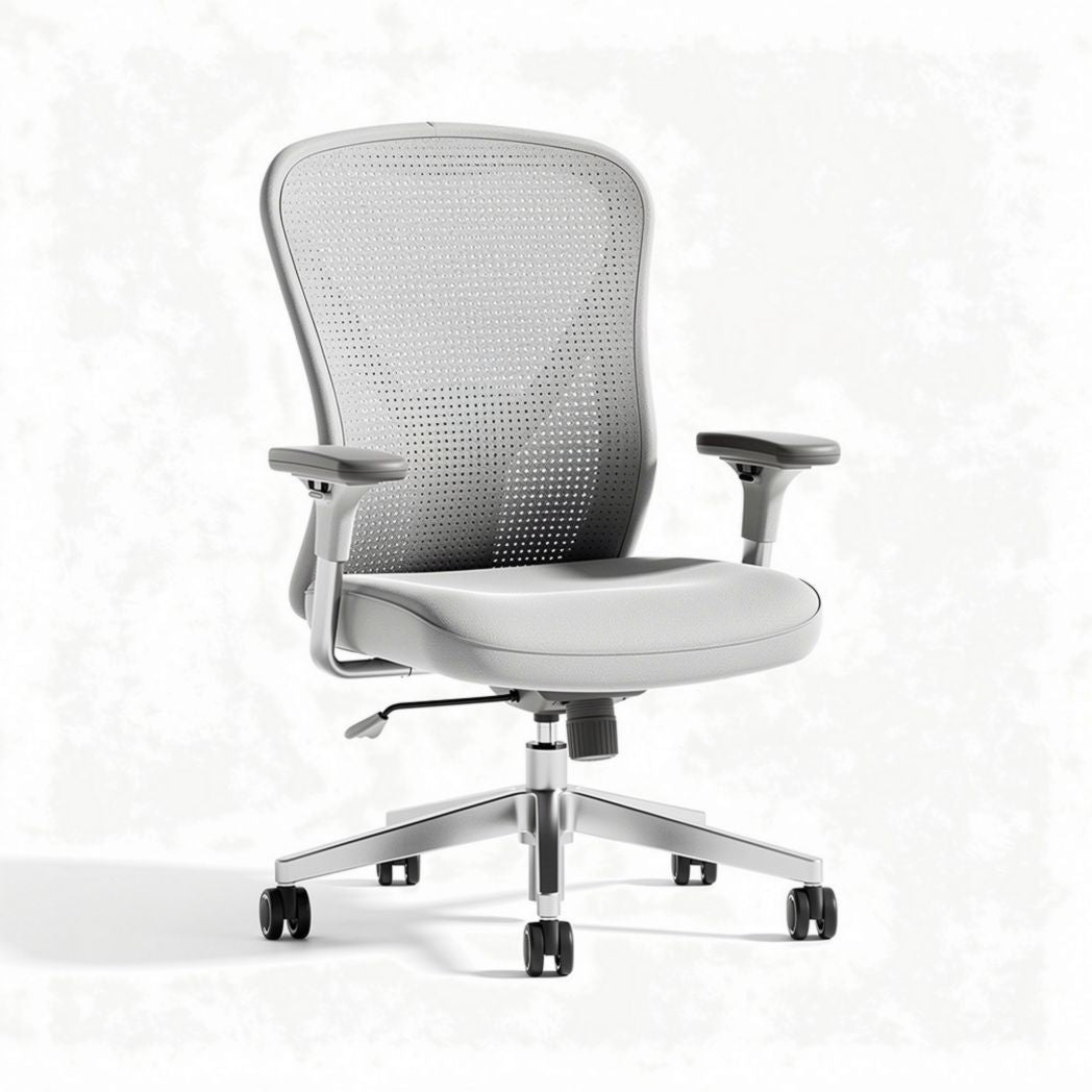 Chaise de bureau ergonomique en mesh gris ajustable avec accoudoirs et roulettes
