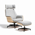 Fauteuil en tissu gris avec repose-pieds en bois et métal 70 x 70 x 100cm