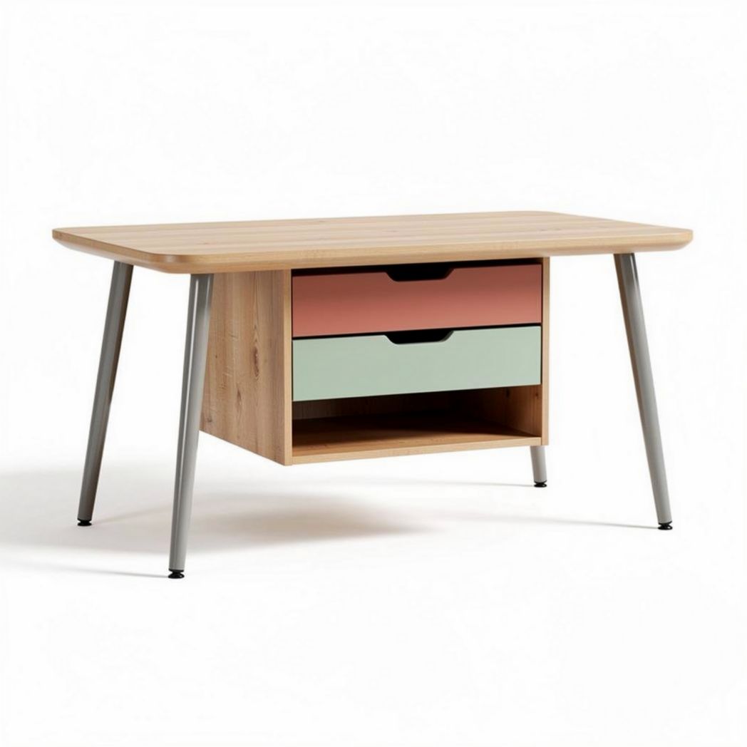 Table en bois avec tiroirs colorés 120 x 60 x 75cm pour bureau moderne