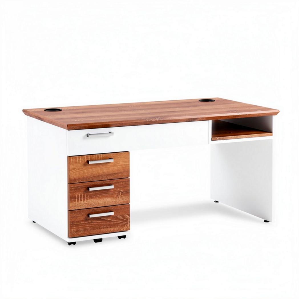 Bureau en bois avec tiroirs et compartiment de rangement 150 x 75 x 75cm
