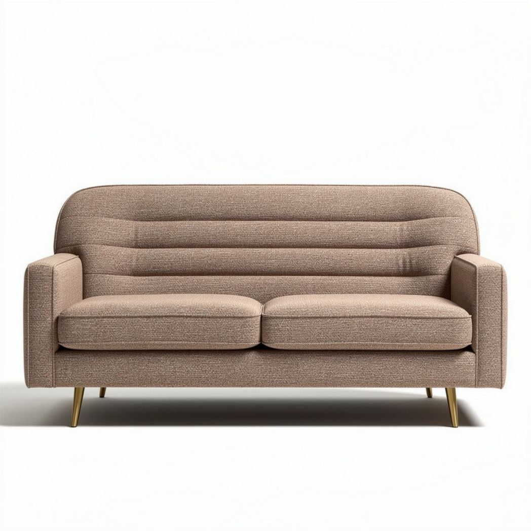 Canapé en tissu beige avec pieds en métal doré dimensions 150 x 80 x 70cm