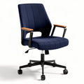 Chaise de bureau en tissu bleu navy avec accoudoirs en bois réglable hauteur 60 x 60 x 90cm