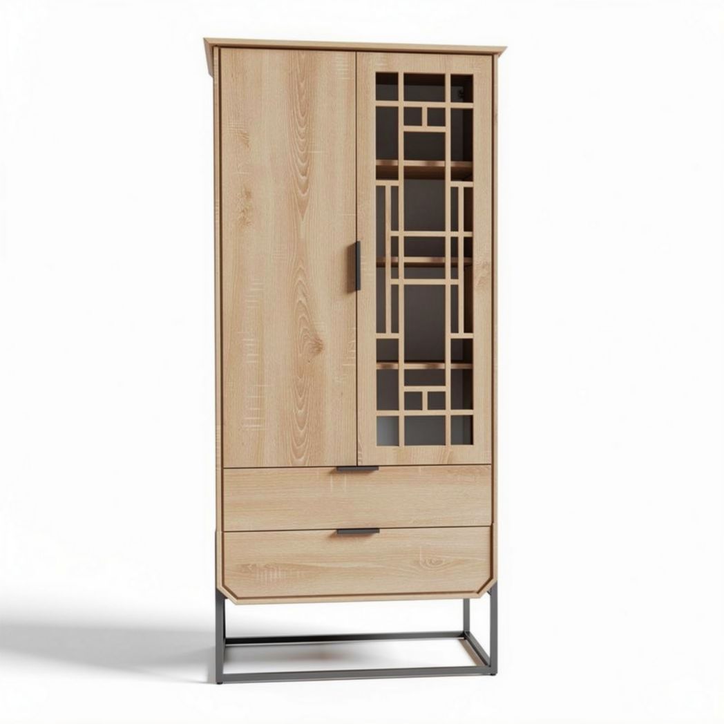 Armoire en bois avec portes vitrées et tiroirs dimensions 180 x 80 x 40cm