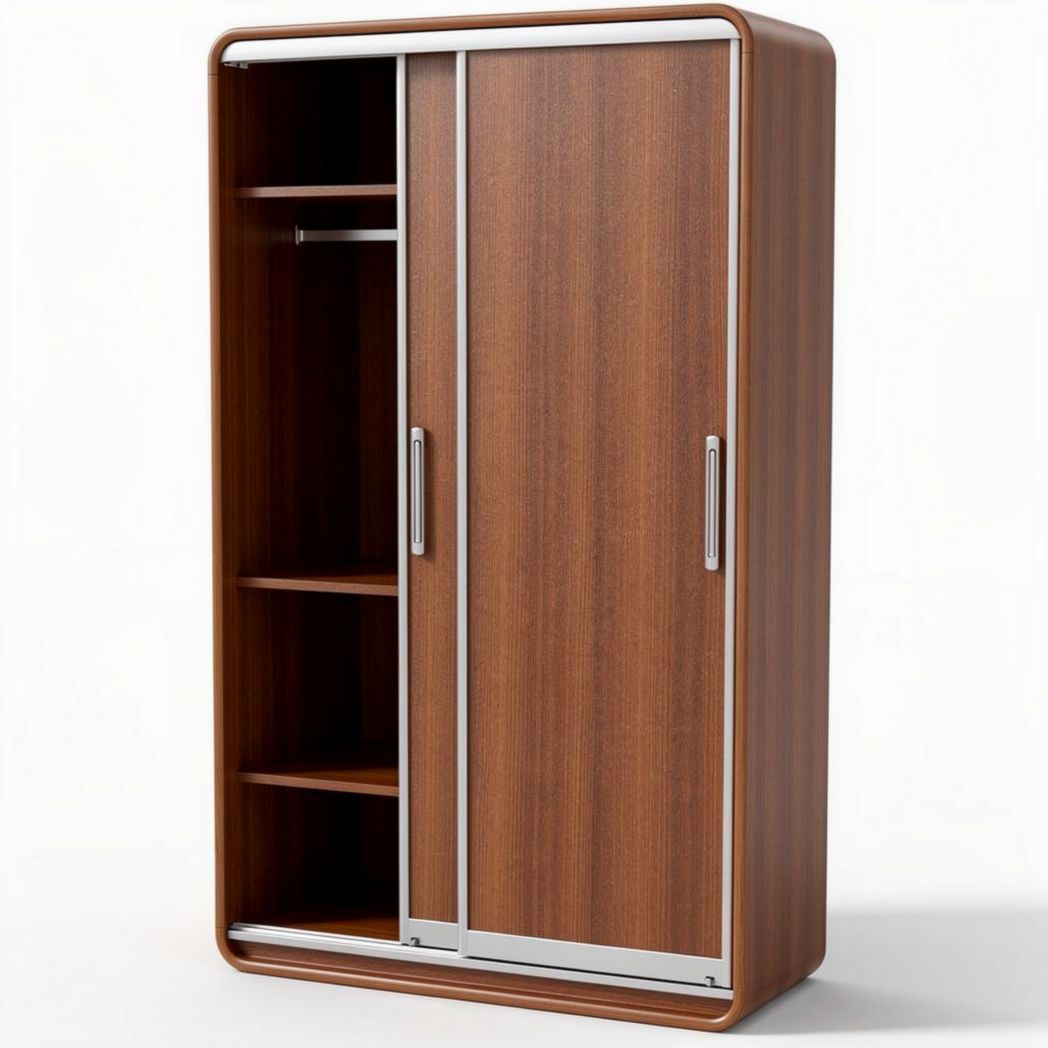 Armoire en bois couleur chêne avec portes coulissantes et étagères 100 x 50 x 200cm